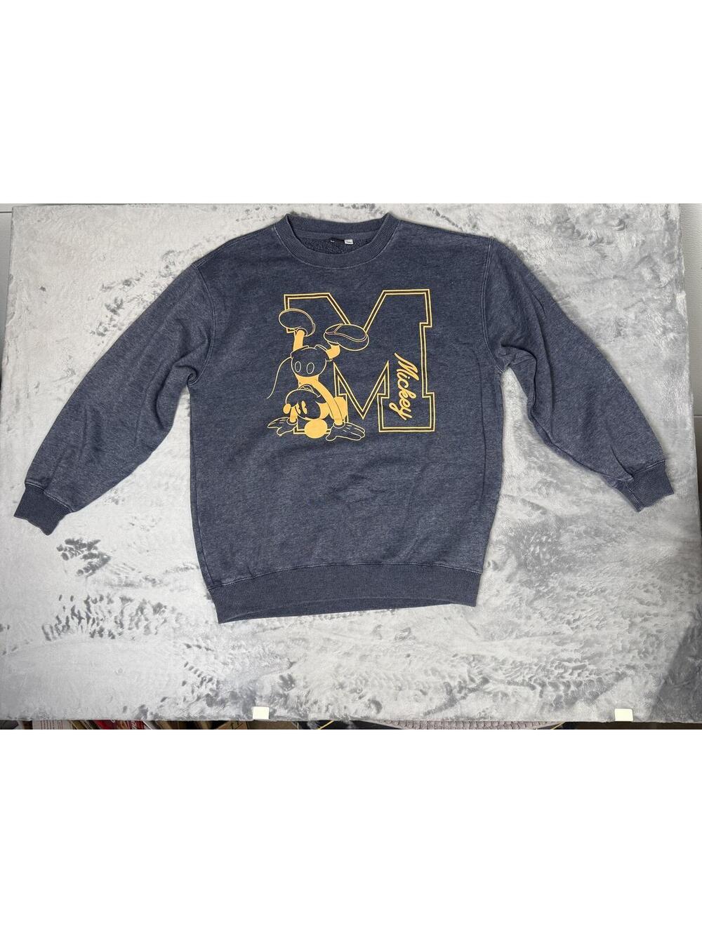 Disney Mickey Mouse Graphic Sweatshirt Medium Blue Crewneck Pullover Double Side
